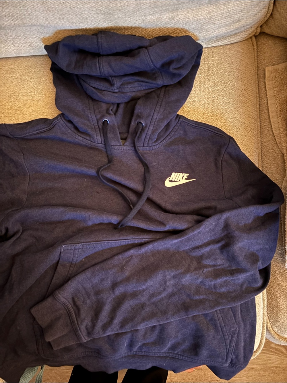 Nike Navy Blue Pullover Hoodie with White Swoosh